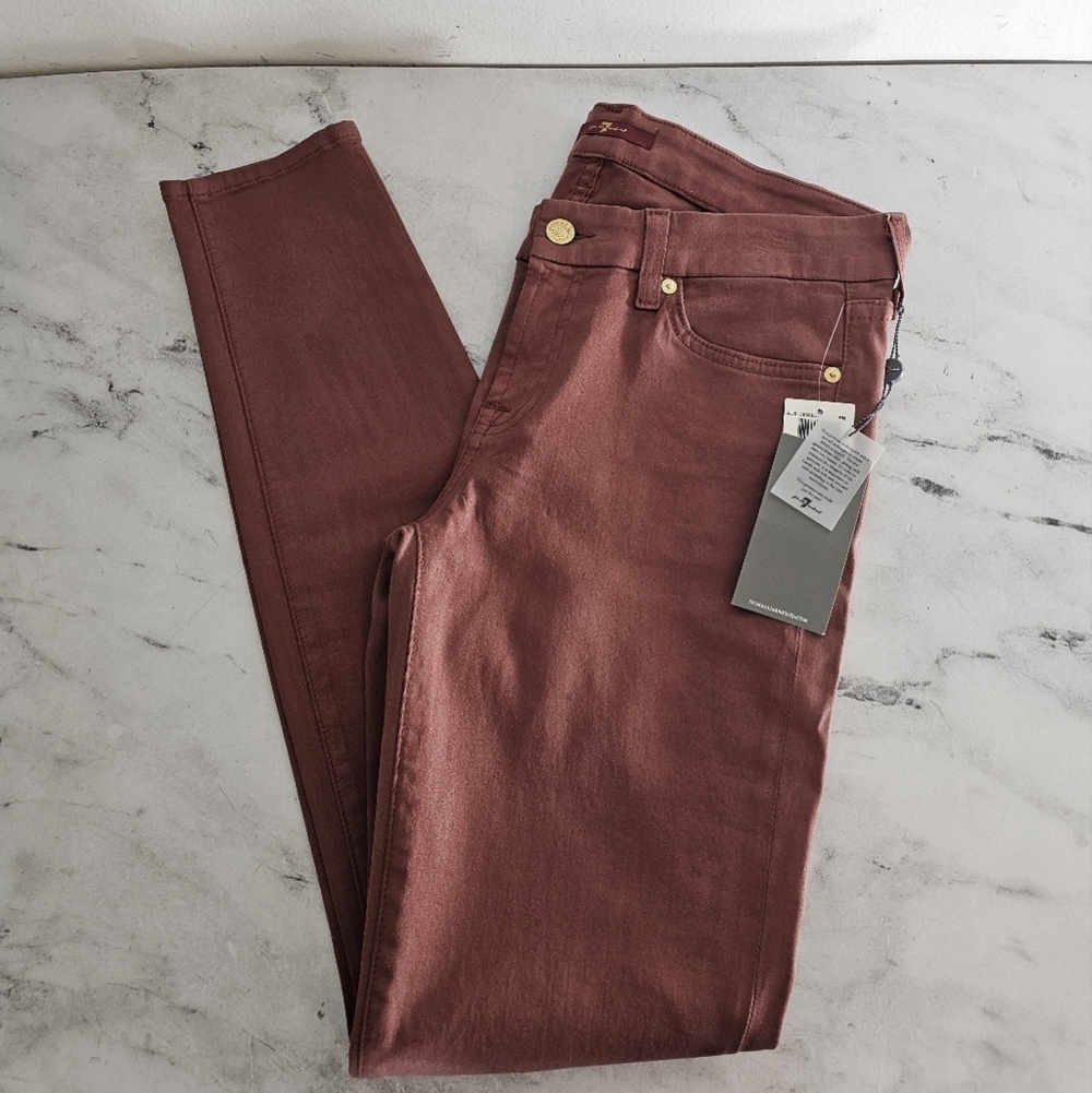 7 For All Mankind High Rise Burnt Orange Waxed Skinny Jeans 30 NWT - Picture 3 of 8